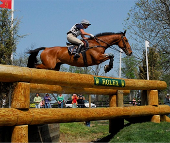 Horse and rider jumping over Cross-Country obstacle